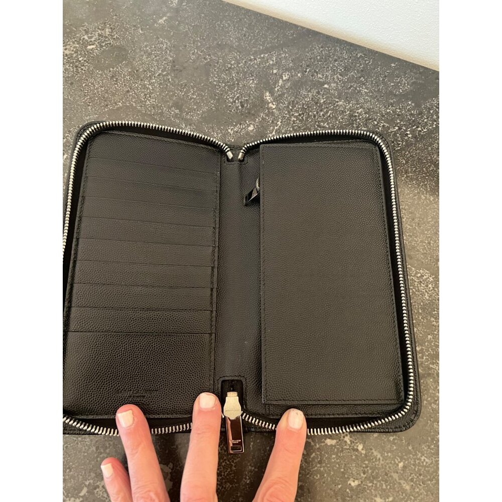 Saint Laurent Black Leather Zippered Wallet With Card Slots & Coin Pouch For Wom - Picture 6 of 11
